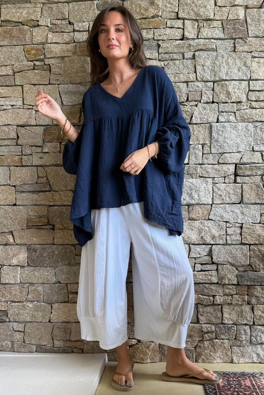 Suri Cushion Cotton Artist Smock Navy 